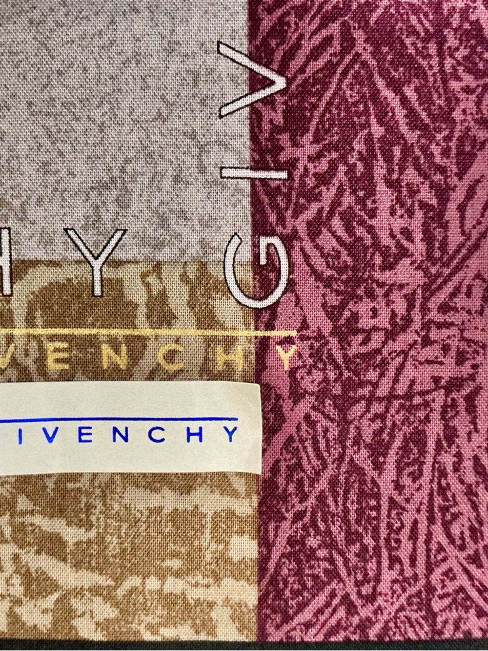 Givenchy Taupe, Burgundy & Gold Logo Scarf - Picture 2 of 5